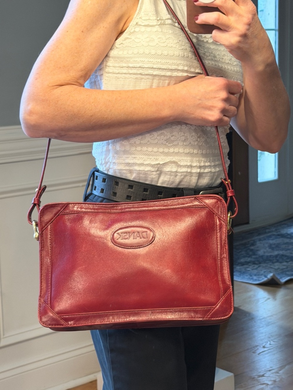 Dansk Vintage 1990s Minimalist Leather Crossbody Bag Burgundy (GUC) - Picture 15 of 16